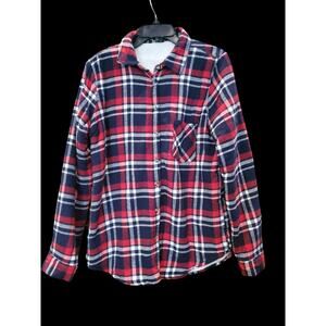 NWT Woman's L Fleece Lined Long Sleeve Button Up Ambiance Plaid Flannel Shirt